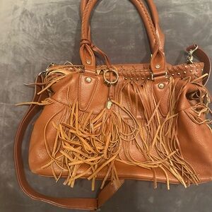 Chi Carlos Falchi Fringed Tan Leather Bag